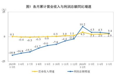 2024年1—5月制造业实现利润总额19285.7亿元，增长6.3%